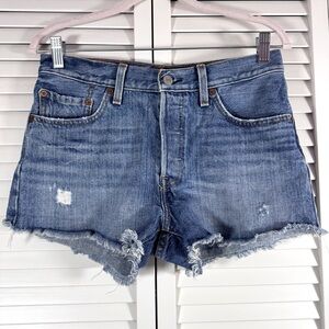 Levi's 501 Distressed Fried Hem Blue Jean Shorts Festival Size 27